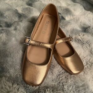 Silent D Gold Mary Jane Flats